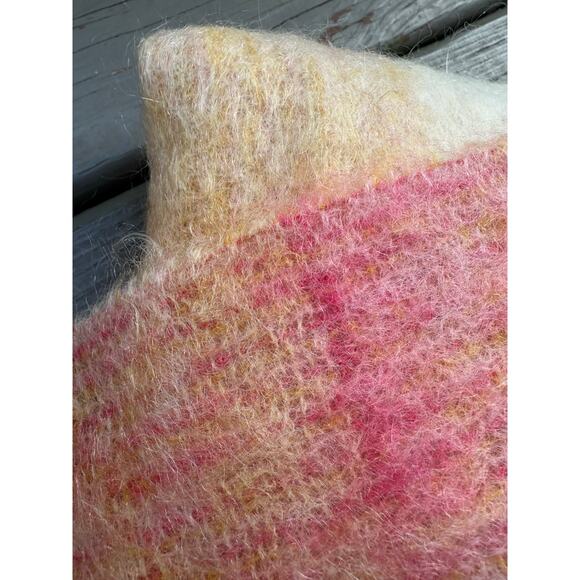 Abraham & Straus 100% Mohair Scarf orange coral yellow large Plaid Germany70x17” - Picture 11 of 12